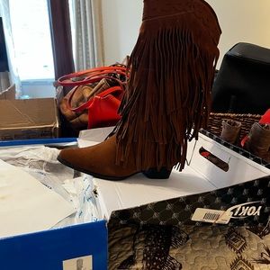 Yoki faux suede fringe cowboy boots! Brand new boxed!